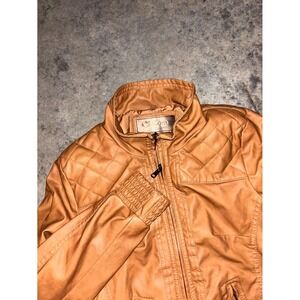 Ci Sono by Cavalini Bomber Jacket Womens Medium Brown Faux Leather Full Zip